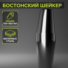 Бостонский шейкер из нержавеющей стали, 750+550 мл, 9×26,5 см, 304 сталь, цвет серебряный NO Brand