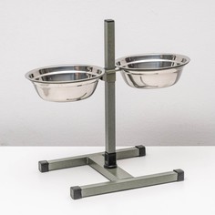 Подставка с мисками, 2 х 1 л, высота 40 см, разборная, серо-зеленая шагрень Пижон