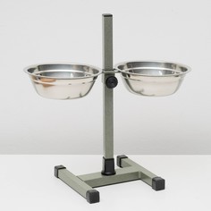 Подставка с мисками, 2 х 700 мл, высота 40 см, разборная, серо-зеленая шагрень Пижон