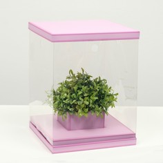 Коробка для цветов с вазой и pvc окнами складная, сиреневый, 23 х 30 х 23 см NO Brand