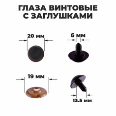 Глаза винтовые с заглушками, полупрозрачные, набор 4 шт, цвет коричневый, размер 1 шт: 2×2 см Школа талантов