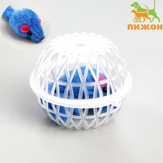 Мышь в пластиковом шаре, 7 х 5 см, прозрачный шар/синяя мышь Пижон