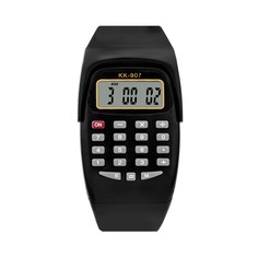 Часы наручные электронные детские, с калькулятором, ремешок силикон, l-21 см, черные NO Brand