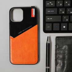 Чехол luazon для iphone 12/12 pro, поддержка magsafe, вставка из стекла и кожи, оранжевый