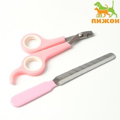 Набор по уходу за когтями: ножницы-когтерезы (отверстие 6 мм) и пилка, розовый с белым Пижон