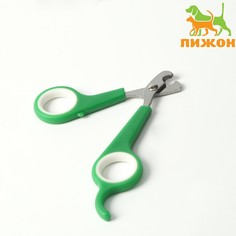 Ножницы-когтерезы с упором для пальца, отверстие 6 мм, зеленые с белым Пижон