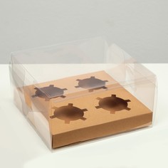 Коробка на 4 капкейка, крафт, 18,5 × 18 × 10 см NO Brand