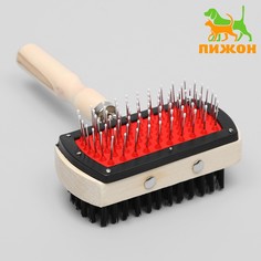Двусторонняя щетка-расческа с деревянной ручкой, 10 х 17 см Пижон