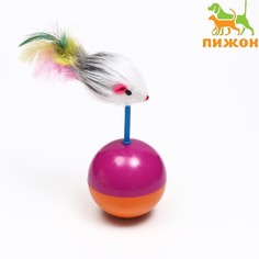 Мышь-неваляшка из натурального меха на шаре, 11 х 5 см фиолетовый/оранжевый Пижон