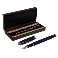 Ручка подарочная шариковая в кожзам футляре, корпус синий с серебром Calligrata
