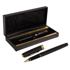Ручка подарочная шариковая в кожзам футляре пб s, корпус черный с золотом Calligrata
