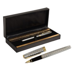 Ручка подарочная шариковая в кожзам футляре пб s, корпус серебро с золотом Calligrata