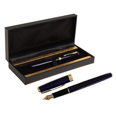 Ручка подарочная перьевая в кожзам футляре пб s, корпус синий с золотом Calligrata