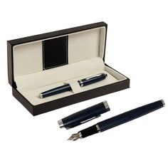 Ручка подарочная перьевая, в кожзам футляре, корпус синий с серебром Calligrata