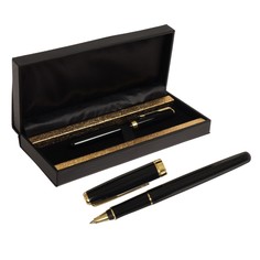 Ручка подарочная шариковая в кожзам футляре, корпус черный с золотом Calligrata