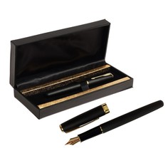 Ручка подарочная перьевая в кожзам футляре пб s, корпус черный с золотом Calligrata