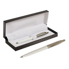 Ручка подарочная шариковая в кожзам футляре, автоматическая, корпус белый, серебро Calligrata