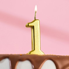 Свеча в торт на шпажке, цифра 1, золотой, 4.5х2.5 см Страна Карнавалия
