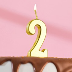 Свеча в торт на шпажке, цифра 2, золотой, 4.5х2.5 см Страна Карнавалия