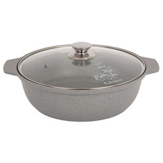 Кастрюля-жаровня литая 3,0л стеклянная крышка светлый мрамор Kukmara