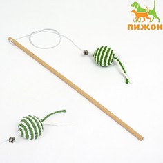 Дразнилка-удочка с шариком на деревянной ручке, зеленая/белая Пижон