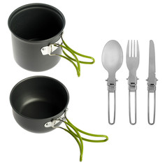 Набор посуды туристический: 2 кастрюли, вилка, ложка, нож Maclay