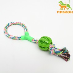 Игрушка канатная с ручкой и мячом, 38 см, до 160 г, зеленая Пижон