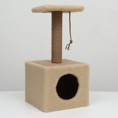 Домик для животных, с когтеточкой и полкой, джут, 32 х 32 х 64, бежевый NO Brand