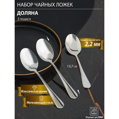 Набор ложек чайных из нержавеющей стали доляна, длина 13,7 см, толщина 2 мм, 410 сталь, 3 шт