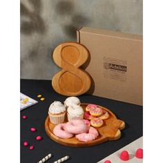 Подарочный набор деревянной посуды adelica, поднос 30 см, менажница на 2 секции, в подарочной коробке, береза