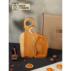 Подарочный набор деревянной посуды adelica, набор досок разделочных, 32×11,5×1,8 см, 25×15×1,8 см, масло 100 мл, береза