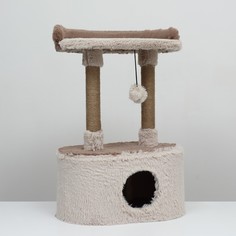 Домик для кошек с когтеточкой, с овальной полкой, 54 х 34 х 80 см, коричневая NO Brand