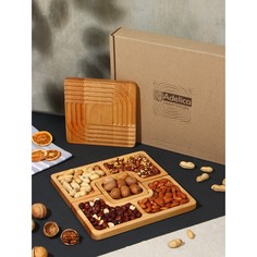 Подарочный набор деревянной посуды adelica, менажница из 3-х предметов, доска сервировочная для подачи, береза