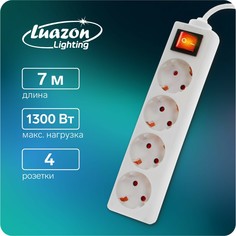 Удлинитель luazon lighting, 4 розетки, 7 м, 6 а, 1300 вт, 3х0.75 мм2, с з/к, с выкл., б