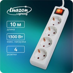 Удлинитель luazon lighting, 4 розетки, 10 м, 6 а, 1300 вт, 3х0.75 мм2, с з/к, с выкл., б