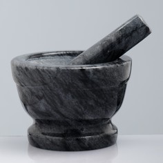 Ступка с пестиком, большая, 10см, черный мрамор Доляна