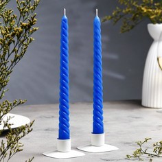 Набор свечей витых, 2,2х 25 см, лакированная 2 штуки, синий Богатство Аромата