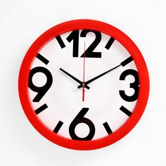 Часы настенные, серия: классика, плавный ход, d=28 см, красный обод Solomon