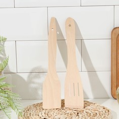 Набор лопаток кухонных 2 шт, бук, 28 x5,5 x0,8 см NO Brand