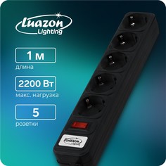 Сетевой фильтр luazon lighting, 5 розеток, 1.0 м, 2200 вт, 3 х 0.75 мм2, 10 a, 220 в, черный