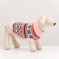 Свитер вязанный с орнаментом, размер xl (дс 30, ог 27-37, ош 24-34 см), бежевый NO Brand