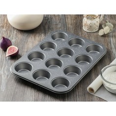 Форма для выпечки magistro gourmet range, 35×26,5×3 см, 12 ячеек, толщина 0,6 мм, антипригарное покрытие, цвет серый