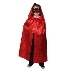 Карнавальный плащ с капюшоном, паутина на красном, атлас, длина 85 см + маска Страна Карнавалия
