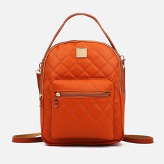 Мини-рюкзак из искусственной кожи на молнии, 1 карман, цвет рыжий NO Brand