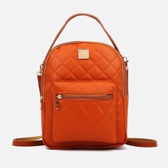 Мини-рюкзак из искусственной кожи на молнии, 1 карман, цвет рыжий NO Brand