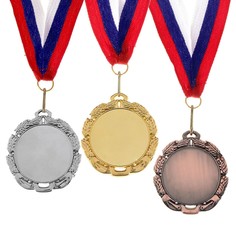 Медаль под нанесение 009 диам 7 см. цвет сер. с лентой Командор
