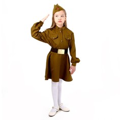 Карнавальный костюм военного: платье,дл. рук,пилотка,,ремень,габардин,п/э,р-р38р.146-152 Страна Карнавалия