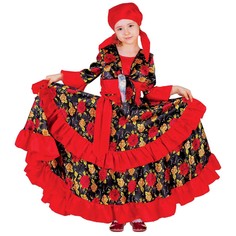 Карнавальный цыганский костюм для девочки, красный с двойной оборкой по юбке, р. 28, рост 110 см Страна Карнавалия