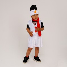 Карнавальный костюм снеговик меховой,шорты,жилет,шарф,шапка с ведром,р-р28,р98-104. Страна Карнавалия