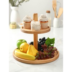 Двухъярусная подставка adelica, d=32×20×1,8 см, высота 27 см, массив березы, пропитано маслом